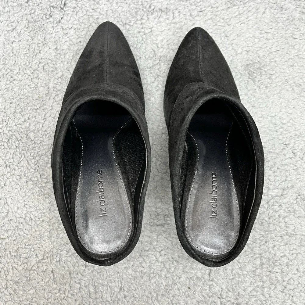Liz Claiborne Cindy Shoes Womens 6.5 Suede Leather‎ Heels Black Slip On Corpcore